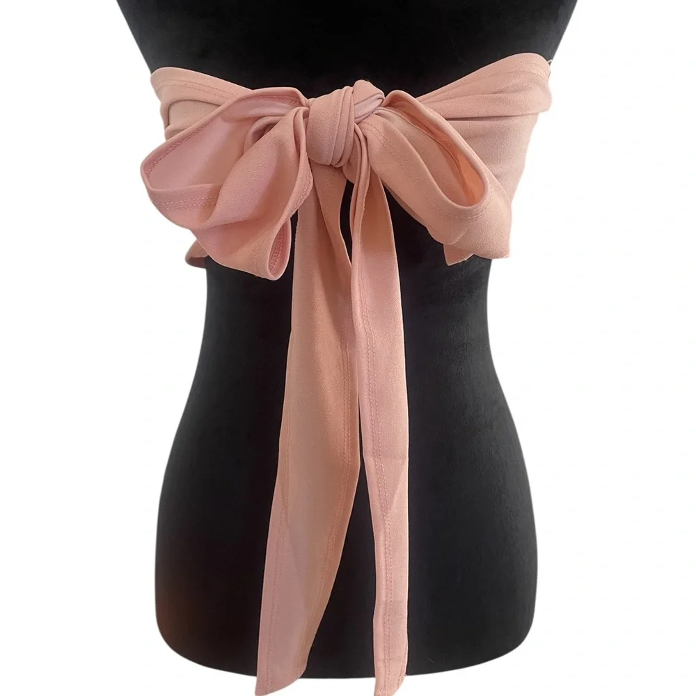 Blush pink crop long  tie tube top,New - Picture 5 of 5